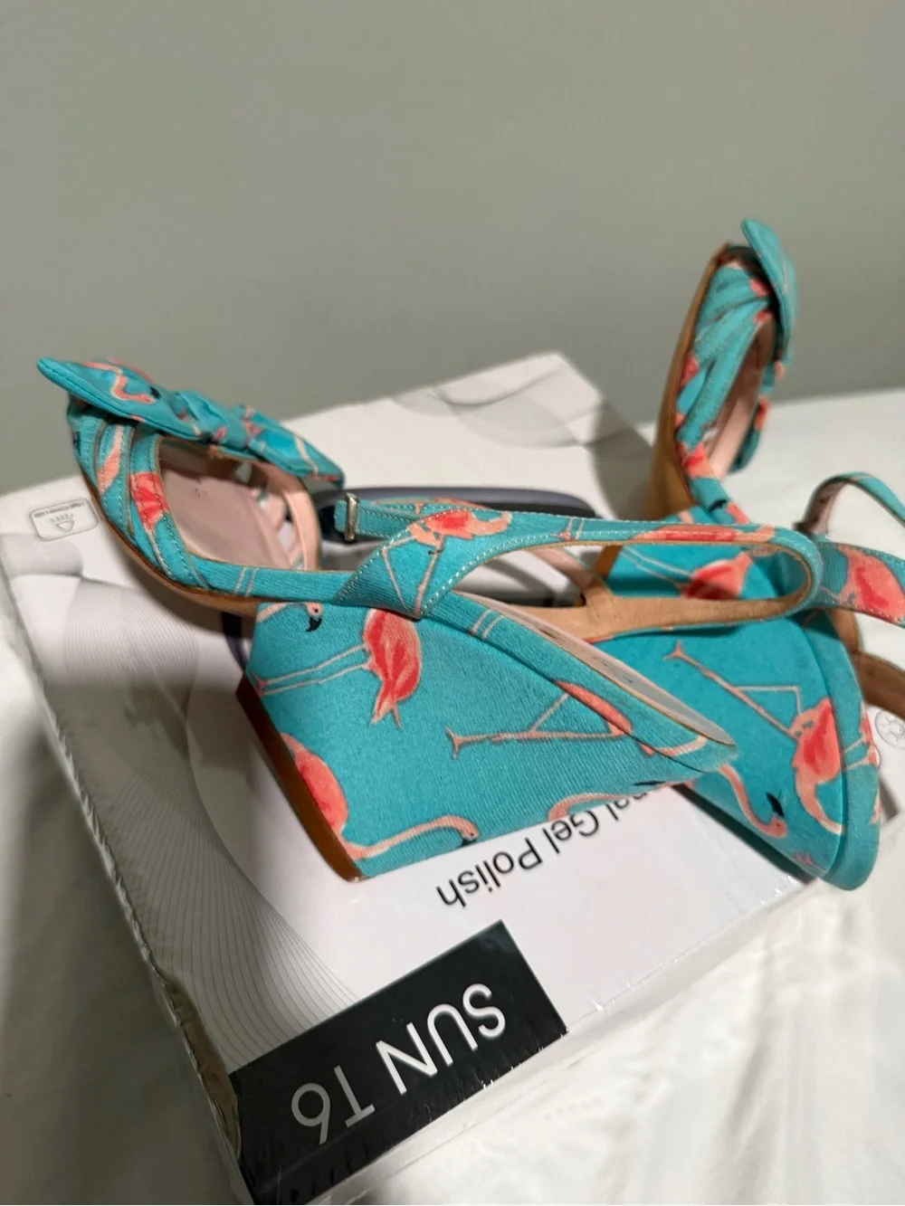 kate spade Teal Flamingo Bow Slingback Heels